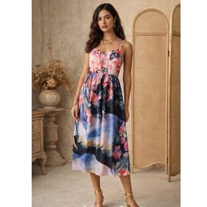 Corey Lynn Calter Anthropologie Watercolor Floral Landscape Midi Dress-  Size 2